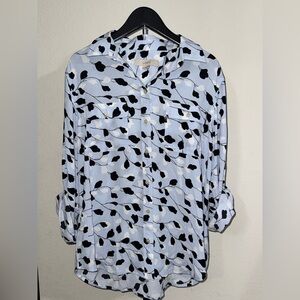 LOFT Light Blue and Black/Blue Floral Blouse